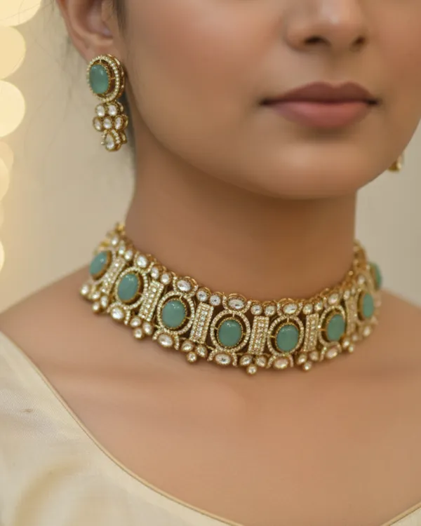 Green_Brass_Necklace_Set_For_Women